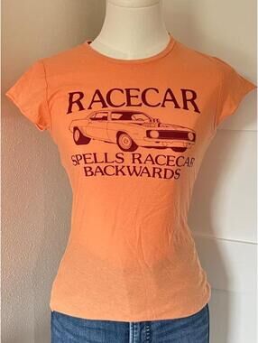 Vintage Hollister Racecar Graphic Tee Y2K Peach Fitted T-Shirt